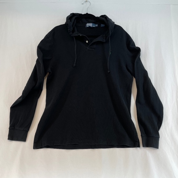 Vintage Polo Ralph Lauren Hooded Jersey Knit Long Sleeve Black Men’s Size Large - Picture 1 of 11